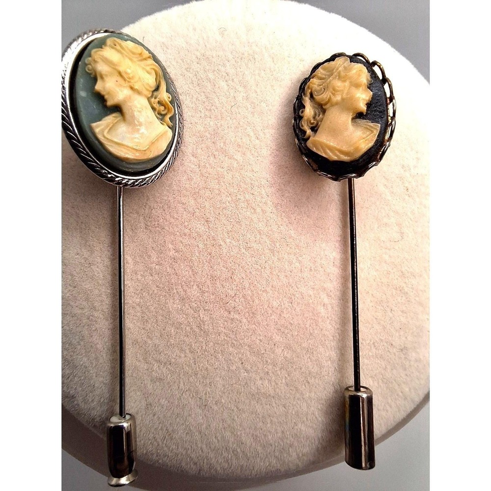 Vintage cameo stick pins set of 2 gold tone